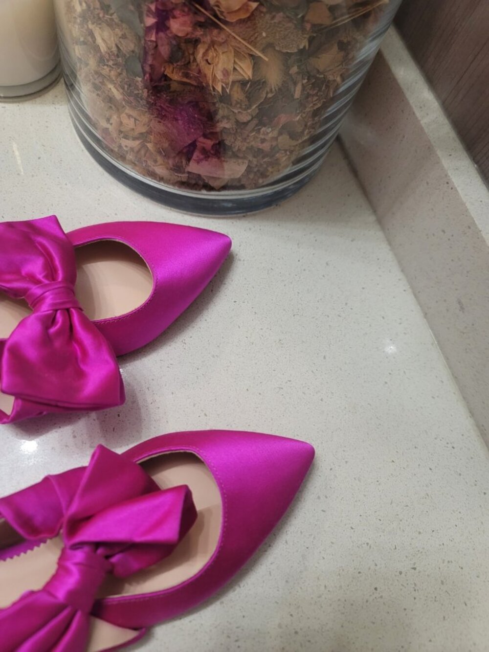 J.CREW Pink Bow Ballet Flats Satin Pointy Toe 7 Barbie Preppy Hot Pink Slip On - Picture 7 of 7